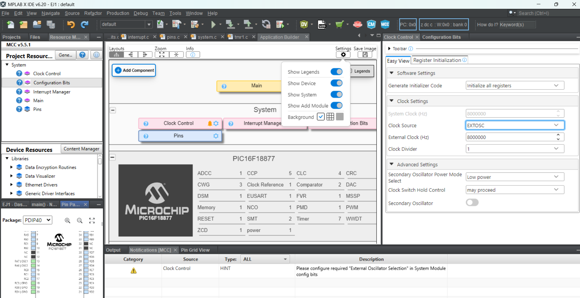 MCC MELODY) warning: Please configure required external oscillator