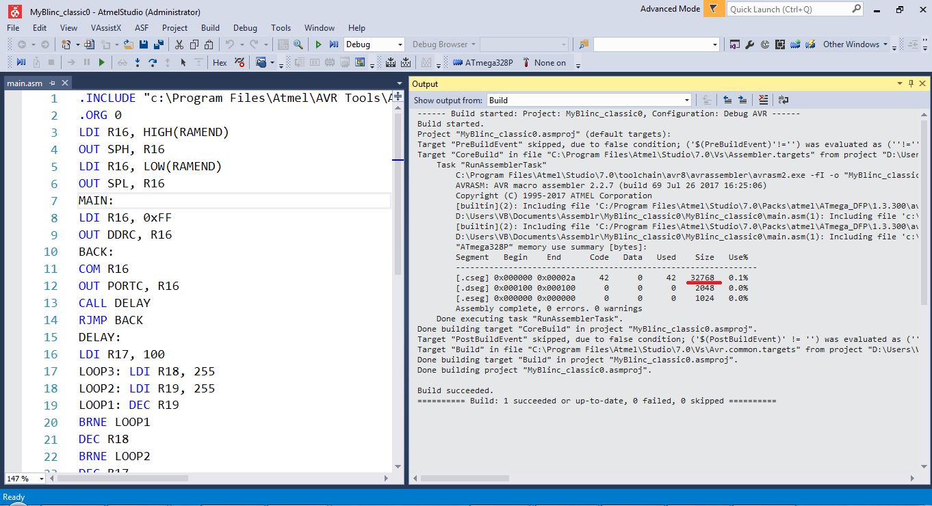 Atmel Studio: where to find out the memory size when compiling code in ...
